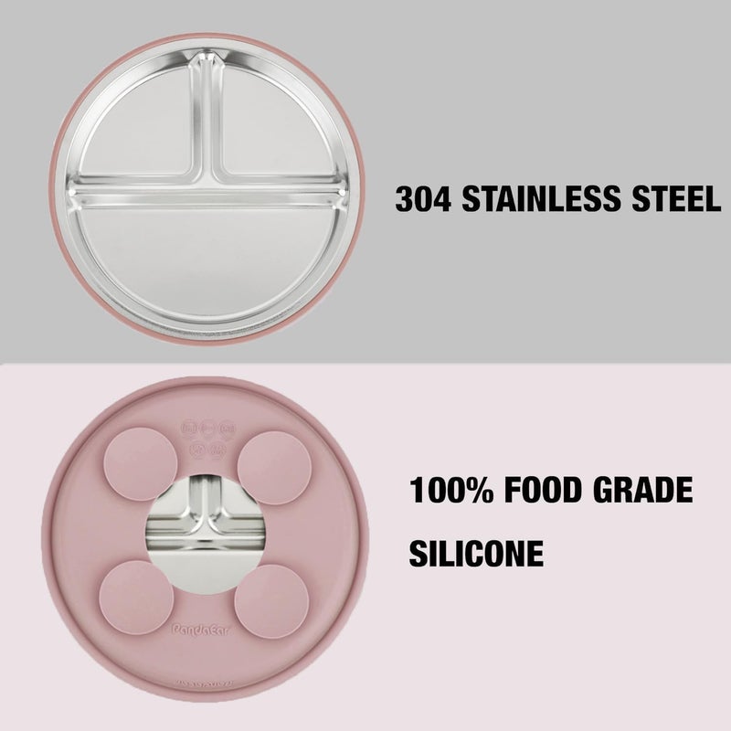 PandaEar 2 Pack Stainless Steel Baby Suction Plates & 2 Pack Spoons and Forks Set, Toddler Utensils Baby Feeding Set, Divided Plates for Baby Led Weaning Supplies, BPA-Free (Pink) - Image 4